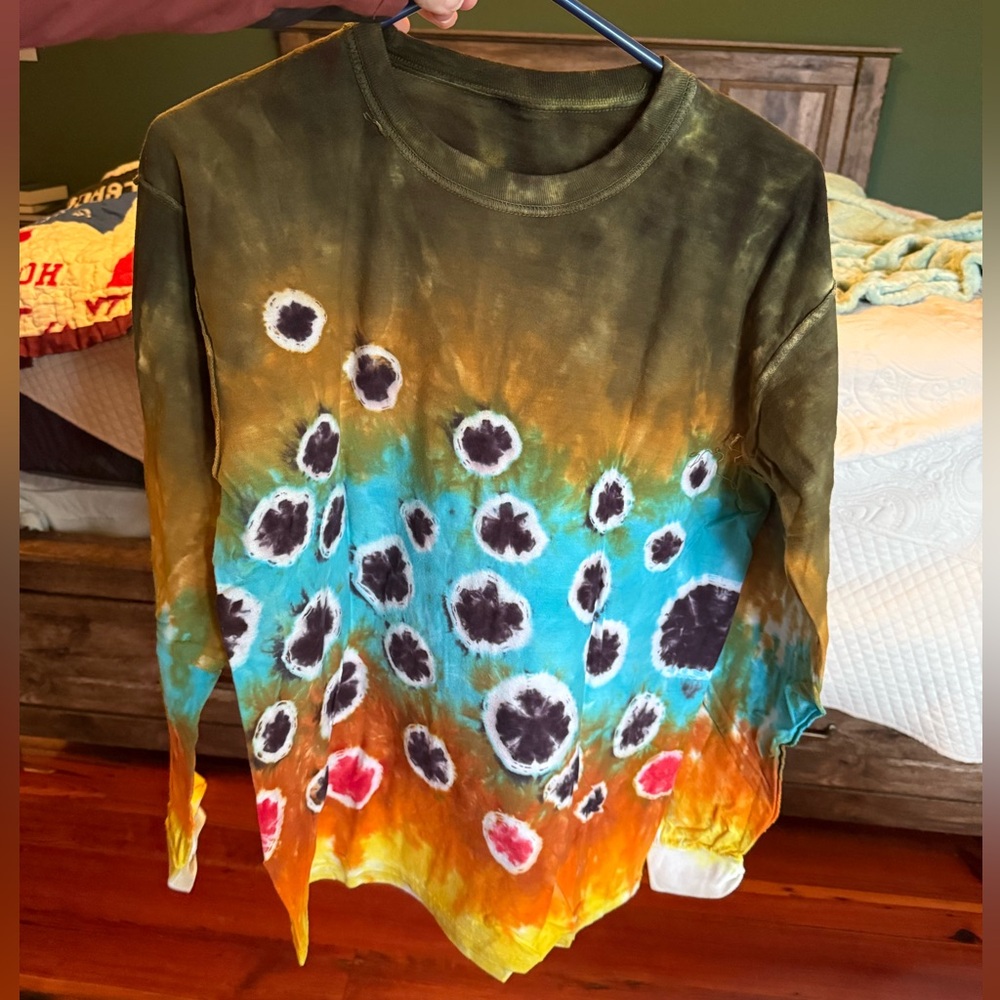 Brown trout Tie-Dye Long Sleeve Shirt, trout shirt, trout tie dye, brown trout M